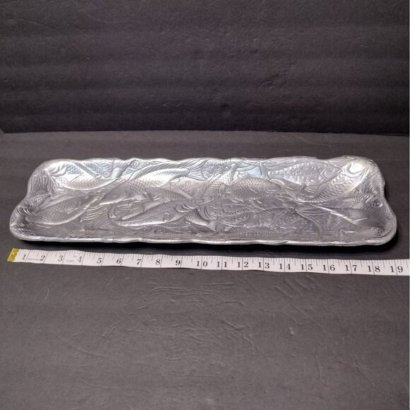 Arthur Court Metal Serving Platter, 19" Rectangular Fish Design Tray Mid Century - Picture 5 of 16